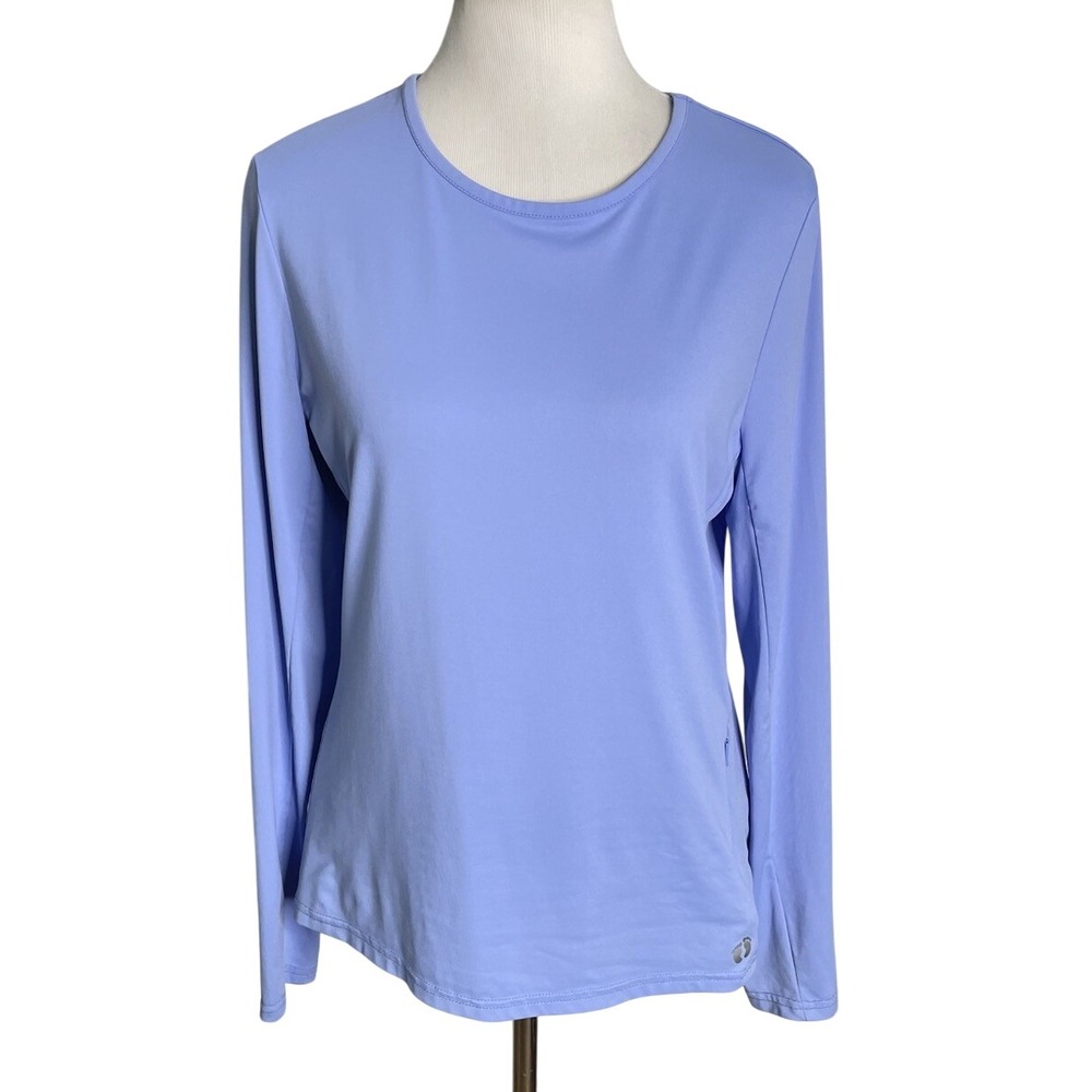 Hang Ten Long Sleeve Rashguard Sun Tee UPF 50+ Periwinkle Blue Zip Pocket M